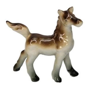 Vintage Japan Porcelain Horse Figurine MCM Miniature Brown Glaze Ceramic Pony - Picture 1 of 11