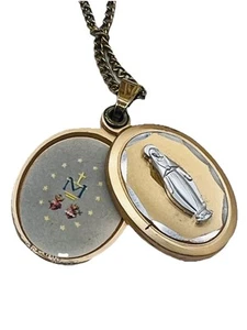 Collar Colgante Medalla Madre Milagrosa Azul Virgen María Oro Alemania De Colección - Imagen 1 de 10