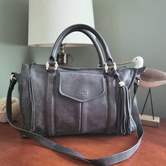 Aimee Kestenberg Heston Satchel Charcoal Gray Washed Nubuck Leather Bag - Image 1 of 4