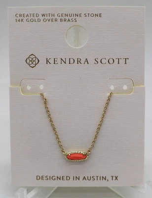 Kendra Scott Emma 14K 黄金黄铜吊坠项链珊瑚镁石全新带标签 — 第 1/4 张图片