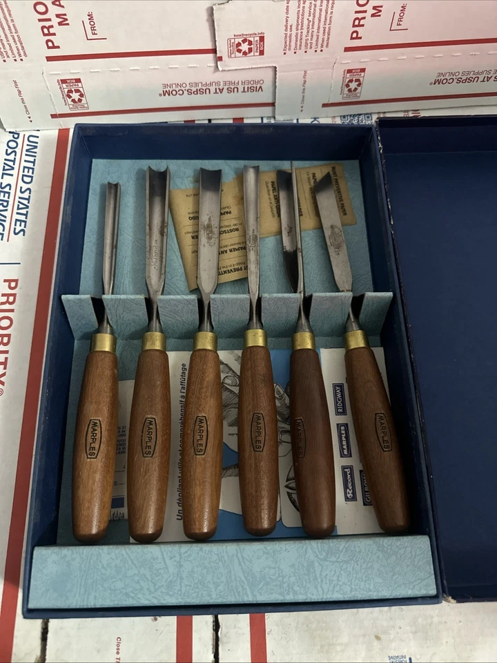 Vintage Marples No. M60A Wood Carving Tools  Chisels Set Of 6 Box - Image 1 of 4