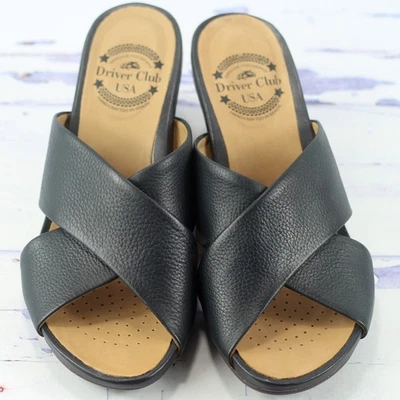 Sandálias anabela Driver Club USA feminina longa praia couro marinho escuro tamanho 8,5 média - Imagem 1 de 4