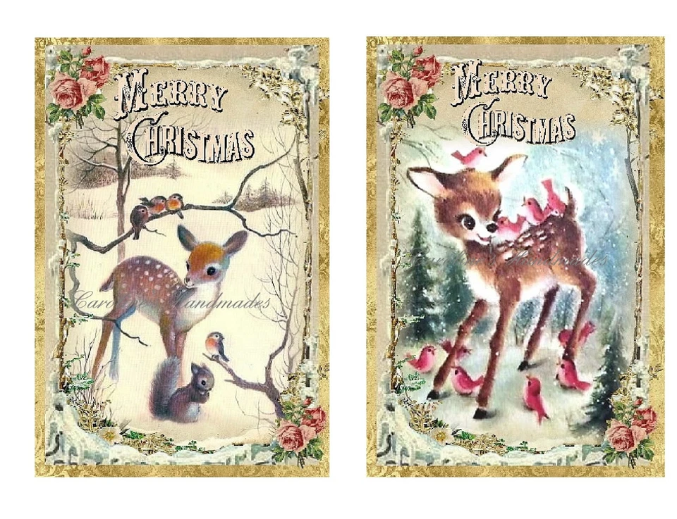 Retro Ciervos de Navidad Un JUEGO DE VARIOS TAMAÑOS Bloques de Edredón de Tela de Algodón Foto 1 de 1