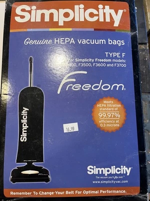 Simplicity Genuine HEPA Bags Type F Freedom, 6 Bags for Models F3300-F3700 - Image 1 of 2