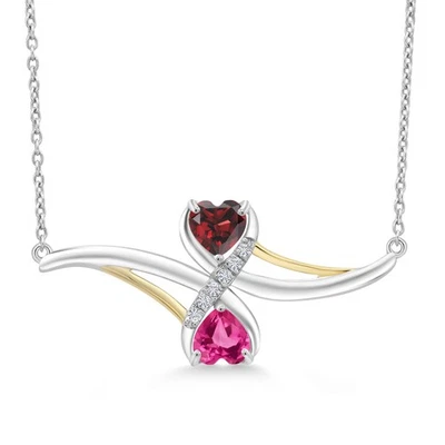 Collar de plata 925 y oro amarillo de 10 quilates con zafiro rosa granate rojo de 1,26 quilates Foto 1 de 4