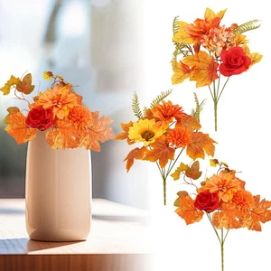 Fall Flowers Artificial Decoration Outdoors Faux Sunflowers Maple thanksgiving - Picture 1 of 17