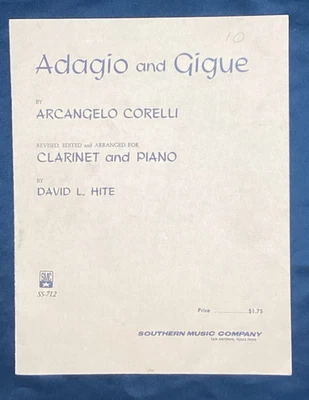 Vtg Sheet Music Adagio and Gigue, Arcangelo Corelli, piano clarinet , 1966 - Image 1 of 4