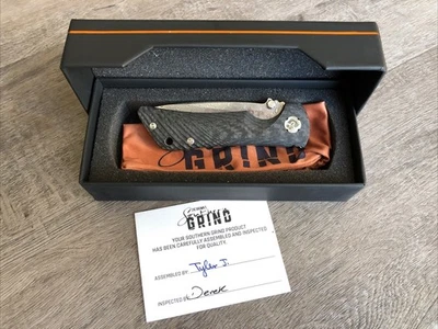 Southern Grind Spider Monkey Folding Knife Damascus Blade, Carbon Fiber USA Made - Image 1 of 4