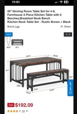 Dining Table and Two benches Set - Image 1 of 3