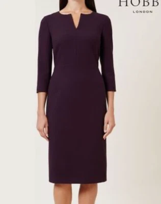 VESTIDO VAINA HOBBS LONDON Berenjena Ciruela Oscura Púrpura VIVIENNE Muescas Cuello en V 14 Foto 1 de 4