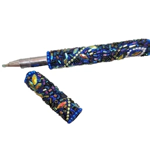 Vintage Handcrafted Mosaic Inlay Ballpoint Pen – Abalone / Shell Design, Blue Go - Picture 1 of 7