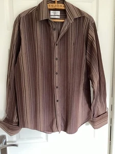 YSL 90S Stripe/spot Shirt Turned Cuffs Size M 100% Cotton Retro Look, Brown VGC - Picture 1 of 9
