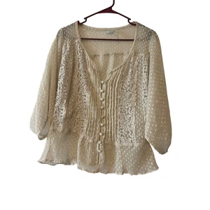 Kimchi Blue Sheer Ivory Button Front Lacy Loose Fit Medium Womens Top - Picture 1 of 7