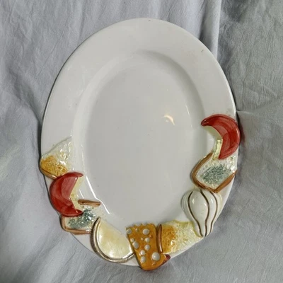 PLATO DE SERVIR CERÁMICA BASSANO PINTADO A MANO 21CM QUESO MOTIVO 3D ITALIA NUEVO E1 Foto 1 de 4