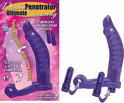 Anillo de penetración doble Ultimate con consolador vibrador - púrpura Foto 1 de 3