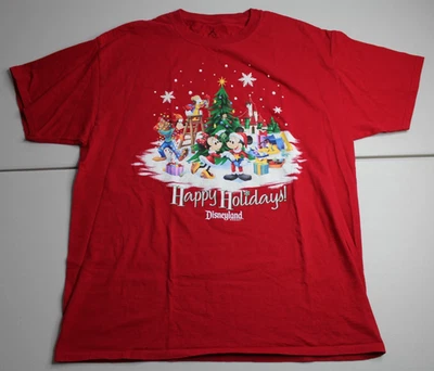 Camisa de Natal masculina L grande Disneyland Happy Holidays Hanes vermelha Mickey Minnie - Imagem 1 de 4