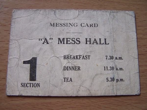 Military Messing Card A Mess Hall 1 Section Food Times - Picture 1 of 2