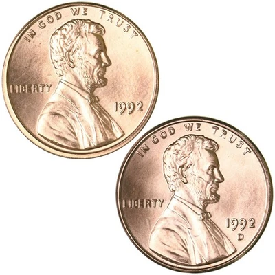 1992 P D Lincoln Memorial Cent Brilliant Uncirculated 2 Coin Year Set - Image 1 of 4