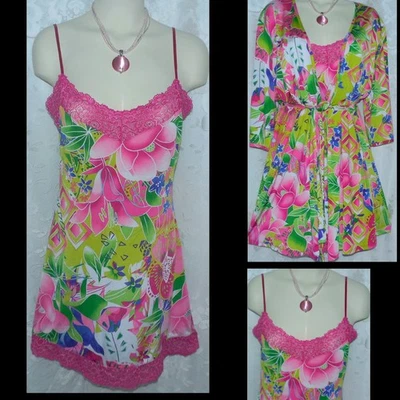 NEW JOSIE NATORI M BUST TO 40" VIVID FLORAL 2 PC BABYDOLL & ROBE JACKET DARLING - Image 1 of 4