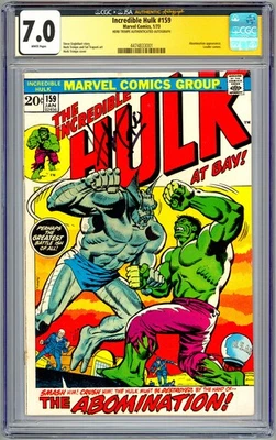 INCREDIBLE HULK #159 CGC-SS 7.0 SIG CVR ARTIST HERB TRIMPE ABOMINATION APP 1973 - Image 1 of 4