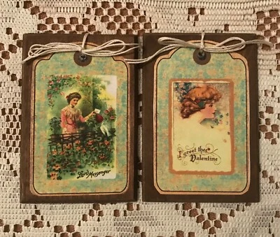 Conjunto de 5 enfeites/hangTags de madeira artesanais estilo vitoriano para o Dia dos Namorados - V1 - Imagem 1 de 4