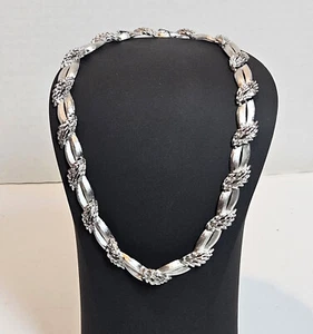 Vintage 60's Crown Trifari Choker Necklace  Brushed Silver Tone  Adjustable - Picture 1 of 10