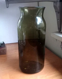 FRASCO DE FRUTA VERDE SOPLADO LIBRE PONTILADO TEMPRANO DÉCADA DE 1780 O FRASCO DE ALMACENAMIENTO BORDE CRUDO 10 1/2" - Imagen 1 de 8