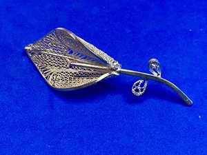 Vintage Filagree Easter Lily Flower Single Stem 925 Sterling Silver Brooch Pin  - Picture 1 of 10