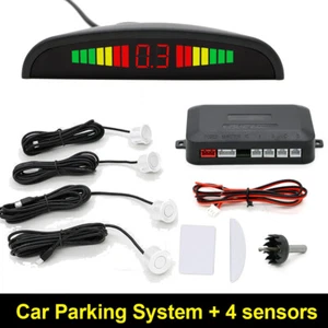 white Reverse Rear Parking Sensor Kit 4 Sensors Buzzer Audio Alarm LED Display - Picture 1 of 6