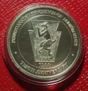 1988 Pennsylvania Numismatists-10th. Anniversary Round 1 Troy oz..999 Silver - Picture 1 of 3