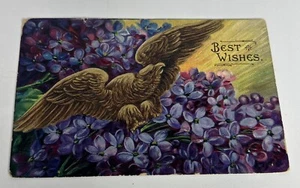 Best Wishes Postcard Postmark 1909 1 cent Ben Franklin Stamp Bird Floral - Picture 1 of 4