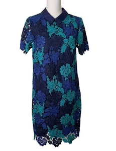 Draper James Spitzen-Etuikleid blau grün Preppy Wear Damengröße 8 Kurzarm A4 - Bild 1 von 10