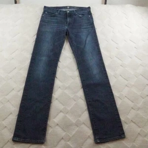 7 For All Mankind Slimmy Jeans Mens 31x33 Dark Blue Whiskered Denim Straight Leg - Picture 1 of 10