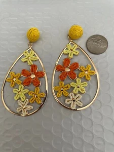 Ohrringe durchbohrt Sommer groß Statement gelb orange goldfarben oval Blume 3" - Bild 1 von 1