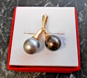 Anhänger 18K Gold schwarze und graue Tahiti Perlen Punze Adlerkopf - Bild 1 von 8