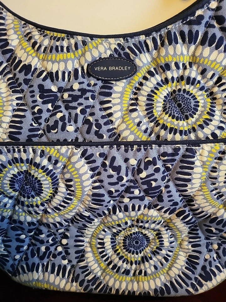 Vera Bradley Lg Bolso de Mano Hobo con Corbata al Hombro Azul Blanco Amarillo Tiedye Festival NUEVO Foto 1 de 4