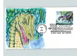 Hand painted DINOSAUR, 1997 "The World of Dinosaurs" # 1 of 1, FDC - Picture 1 of 1