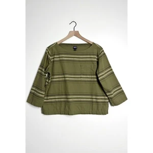 PATAGONIA Catbells 3/4 Sleeve Top Cotton Striped Fatigue Green size Large - Picture 1 of 7