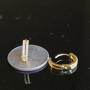 Hinged Hoop 13.5mm White Sapphire Earring 14k Yellow Gold Plated in 925 Silver - Picture 1 of 5
