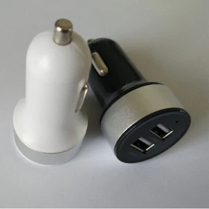 Round Car Power 2 Port Dual USB Charger Adaptor White 1A/2.1A Cigarette Lighter - Photo 1 sur 11