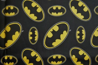 1/2  Yard Batman Bat Symbol on Black  Cotton Quilting Fabric 18" X 44" - Image 1 of 2