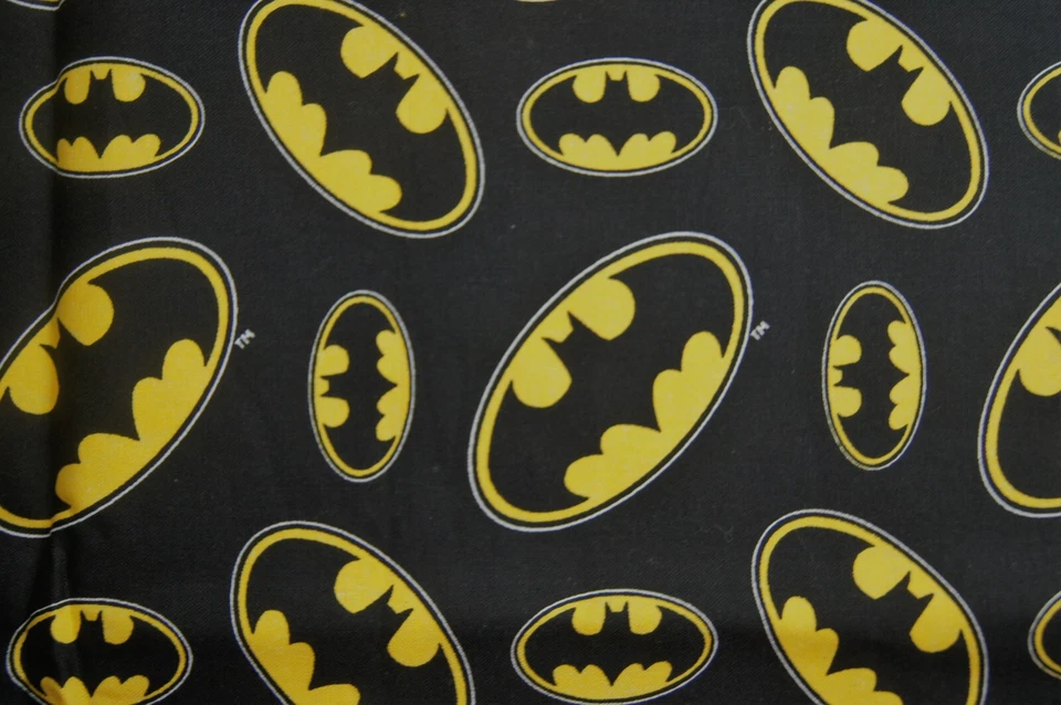 1/2  Yard Batman Bat Symbol on Black  Cotton Quilting Fabric 18" X 44" - Image 1 of 2