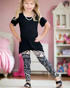 NEW Girls Small Floral Lace Leggings Kids Soft Yoga Pants Pink/Black - Picture 1 of 8