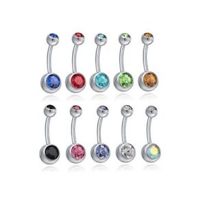 5 OR 10 DOUBLE JEWEL BELLY BARS RING BUTTON BODY PIERCING SURGICAL STEEL SILVER