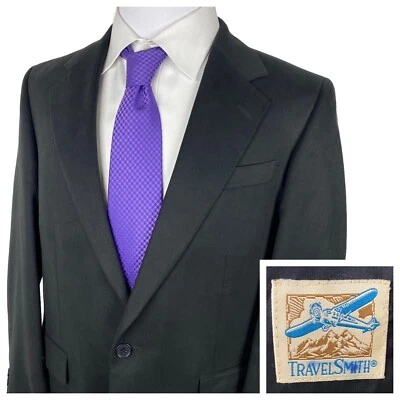 Jaqueta TravelSmith Blazer Masculina 40S Preta Microfibra Micro Camurça Casaco Esportivo - Imagem 1 de 4