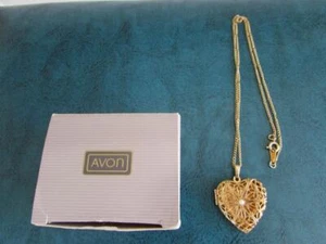 Vintage Avon 'Treasured Moments' Heart Locket,  Open Work Design, 18" - Picture 1 of 1