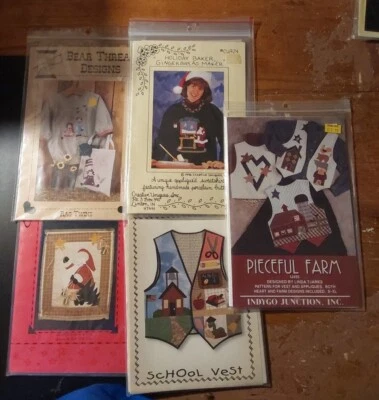 Patterns For Vest  Or Sweatshirt Appliques Farm Santa Rag dolls Lot Of 6 Pattern - Image 1 of 4