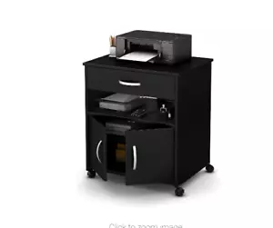 South Shore 2-Door Printer Stand with Storage w Wheels, Black 19.75Lx26Wx27.25H - Picture 1 of 10