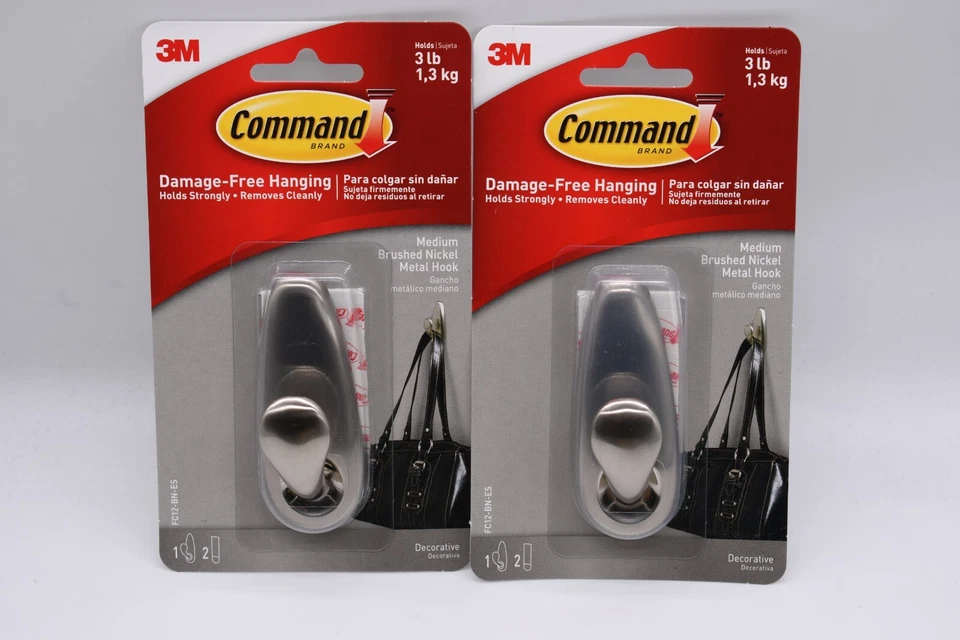 (Lote de 2) Gancho de metal níquel cepillado clásico mediano Command 3M 93963 Command Foto 1 de 1