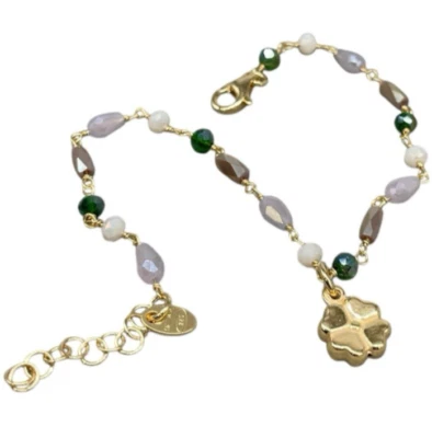 Bracciale donna argento 925 dorato quadrifoglio pietre multicolore firmato Gioja - Immagine 1 di 4
